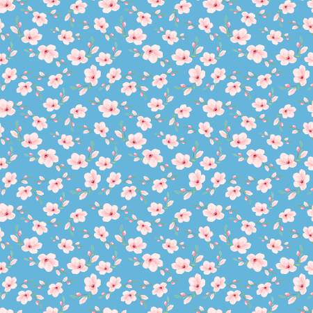 Painted Petals CD17592 Blossum Blue Cotton Fabric 100%
