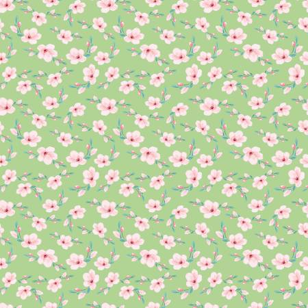 Painted Petals CD17592 Blossum Green Cotton Fabric 100%