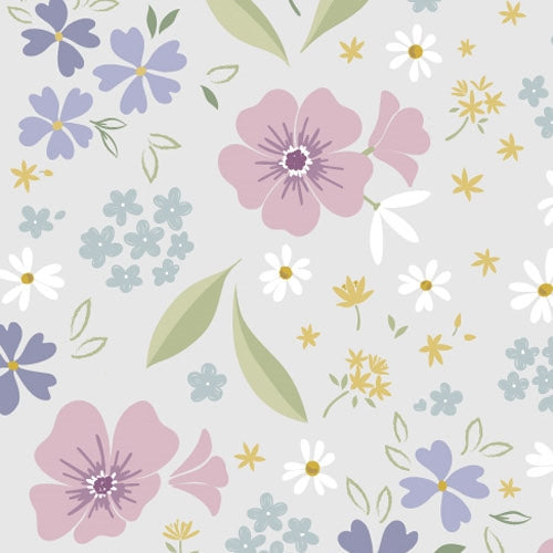 Floral Song – CC32-2 Floral Art Pale Grey - 100% Cotton