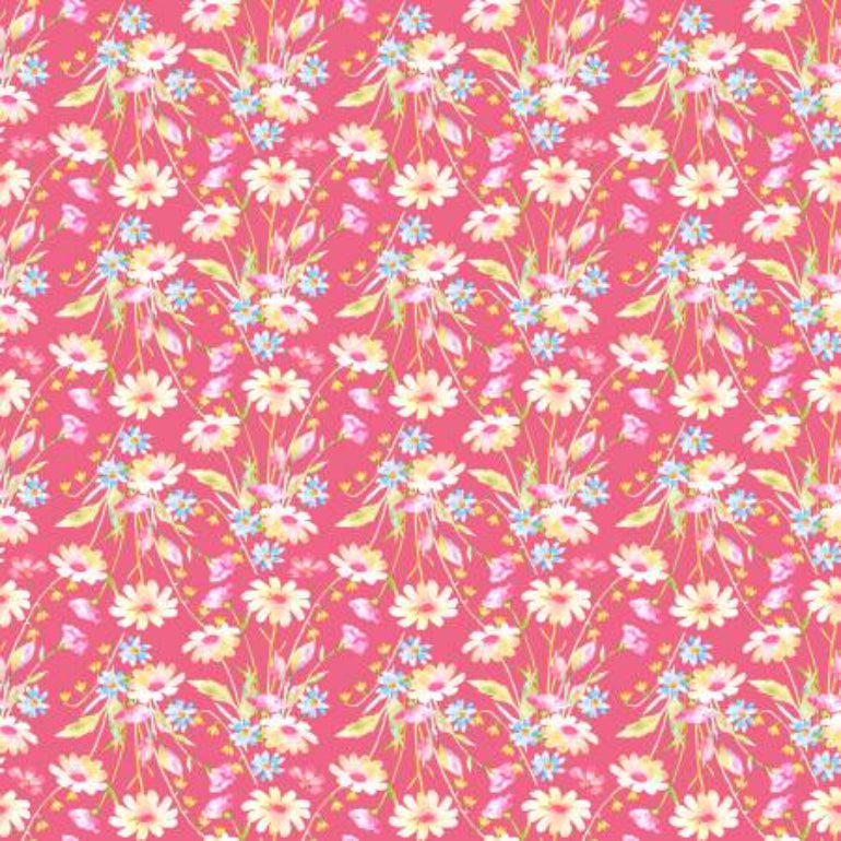Painted Petals CD17594 Bouquets Pink Cotton Fabric 100%