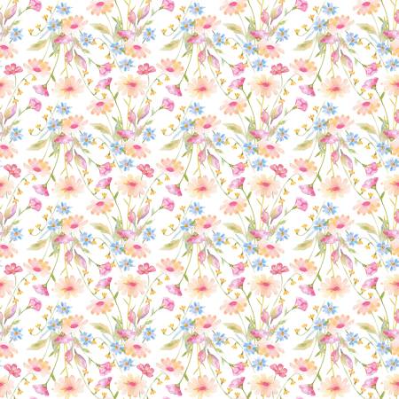 Painted Petals CD17594 Bouquets White Cotton Fabric 100%