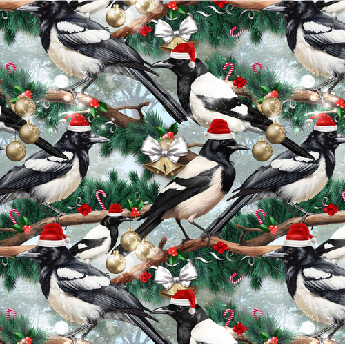 CHRISTMAS Festive Friends Magpies (75cm x 110 cm) 100% Cotton Remnant