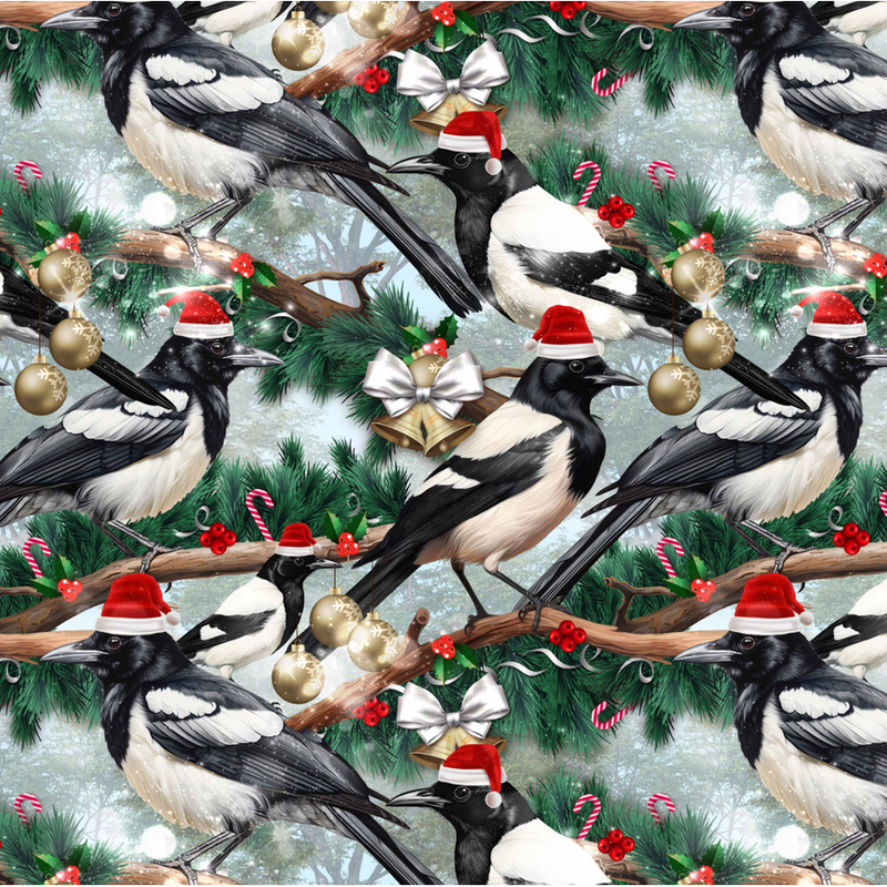 Christmas Festive Friends Magpies (75cm X ) Remnant – Kennard & Kennard cotton fabric pre-cut bundle