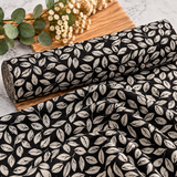 Midnight Botanical – Black & Cream Leaf Premium 100% Cotton Fabric 46cm x 55cm