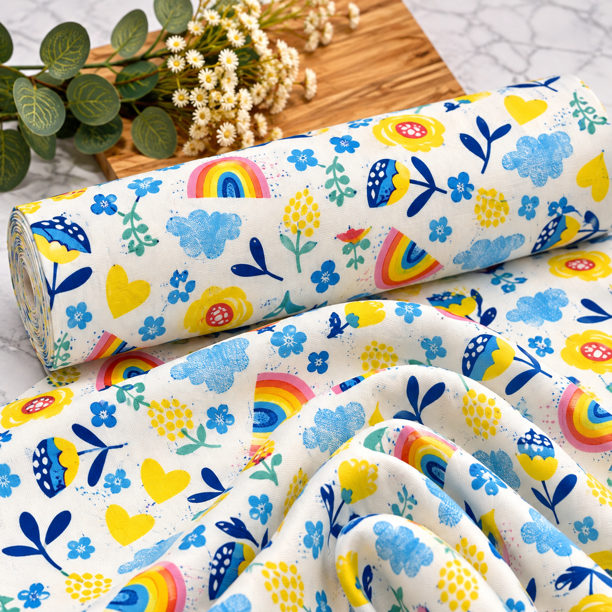 Rainbow Garden  Premium 100% Cotton Fabric 46cm x 55cm