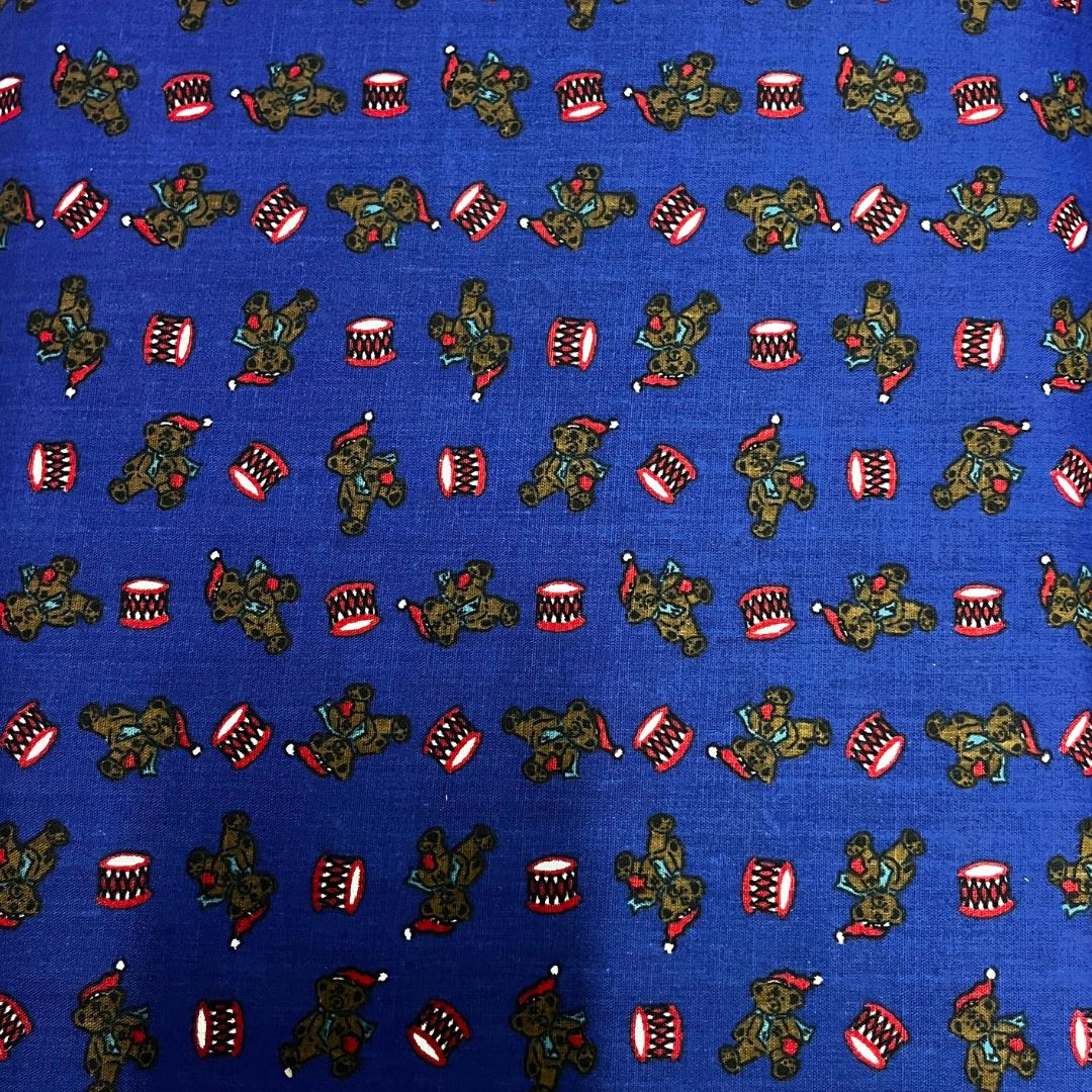 Christmas Animals on Blue Poly Cotton