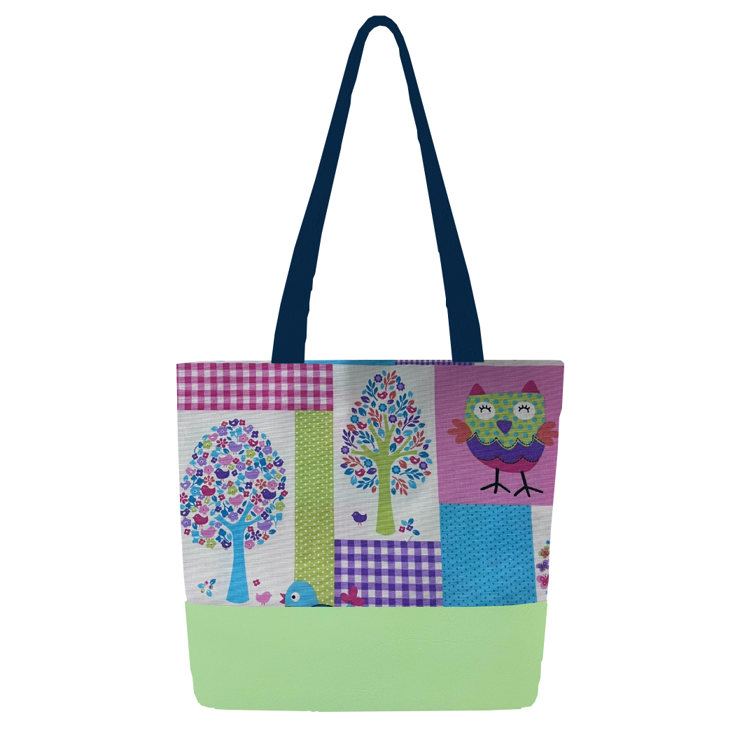 DIY Luxe Tote Bag Kit – Premium Fabric + Easy Instructions Lime Green Owls and Trees