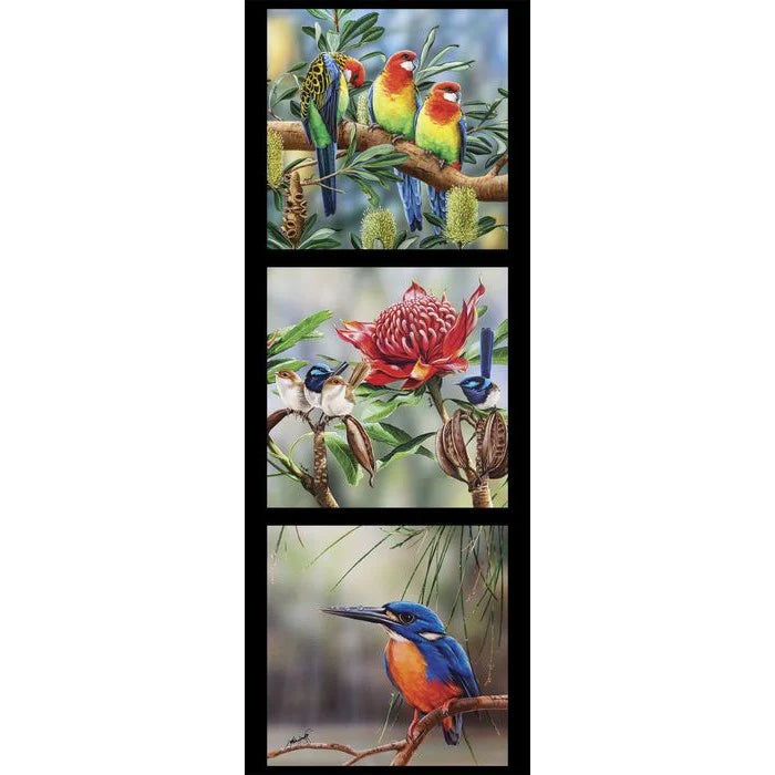 Wildlife Art Panel - Rainbow Lorikeets, Kingfishers & Fairy Wrens
