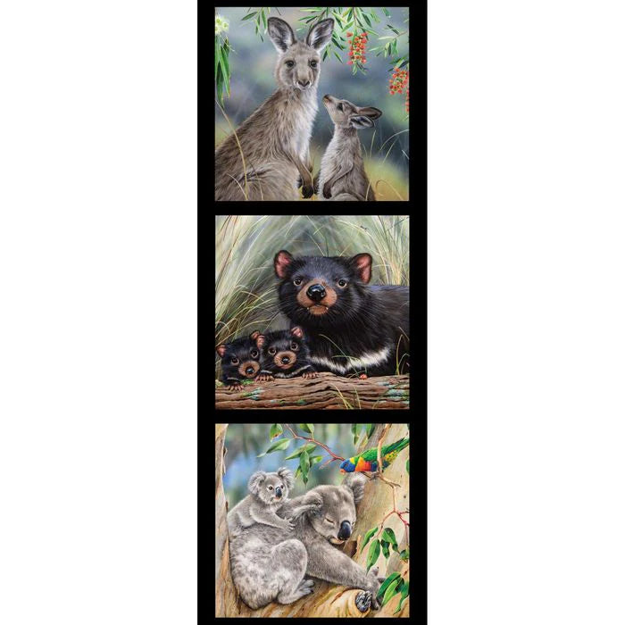 Wildlife Art Panel - Kangaroos, Tasmanian Devils & Koalas