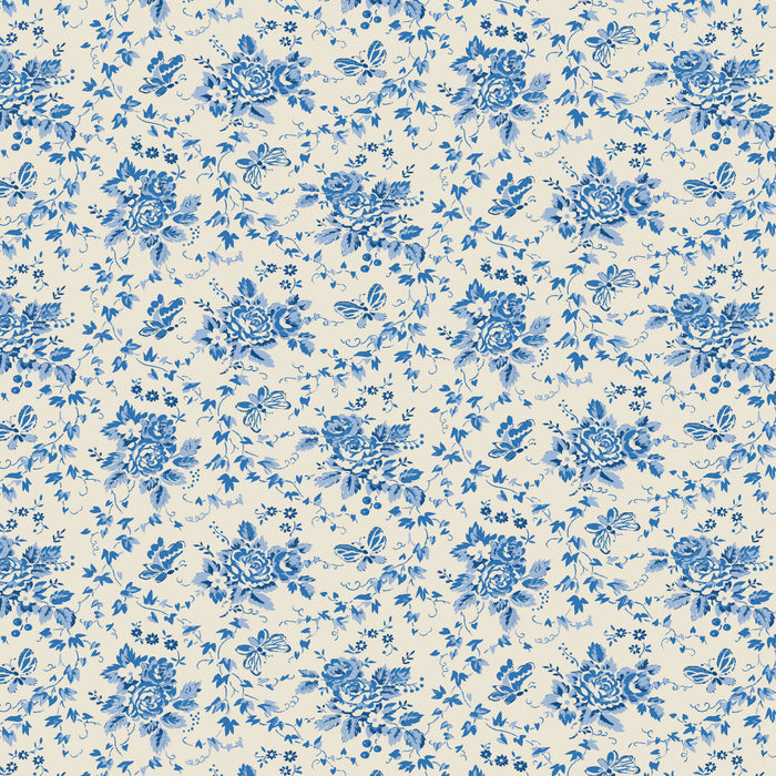 Light white fabric with blue floral pattern