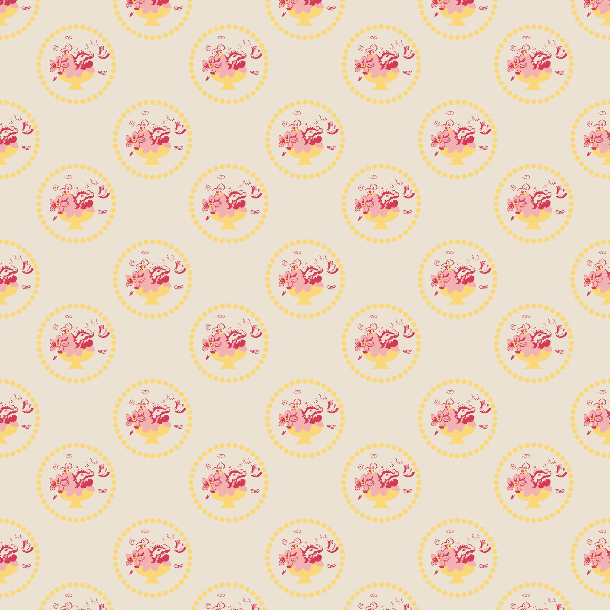 Light cream fabric with floral circle pattern