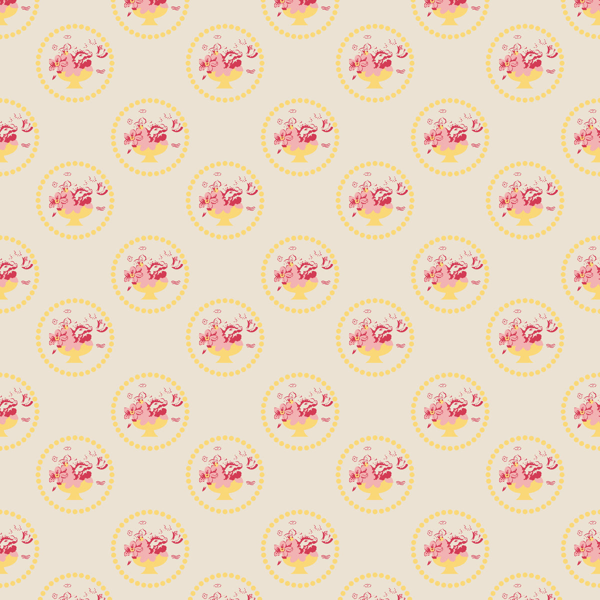 Light cream fabric with floral circle pattern