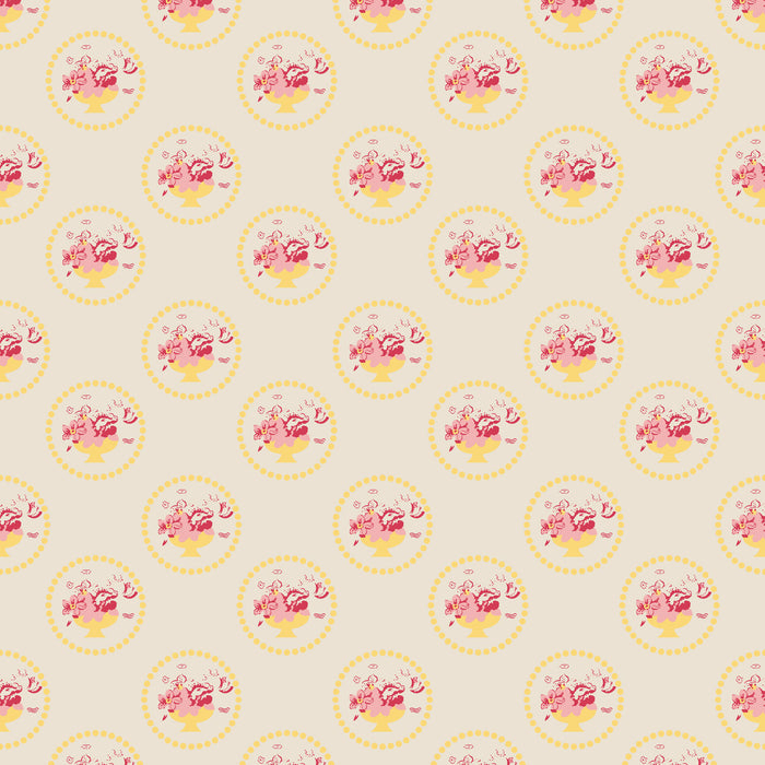 Light cream fabric with floral circle pattern