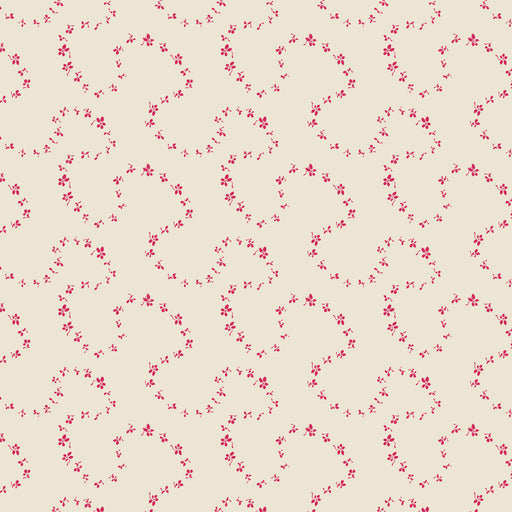 Light cream fabric with red wave pattern.