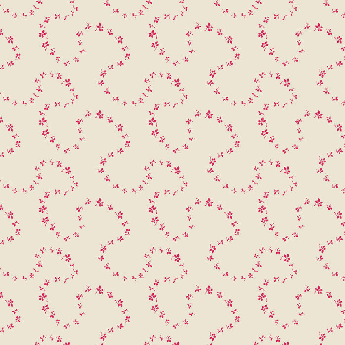 Light cream fabric with red wave pattern.