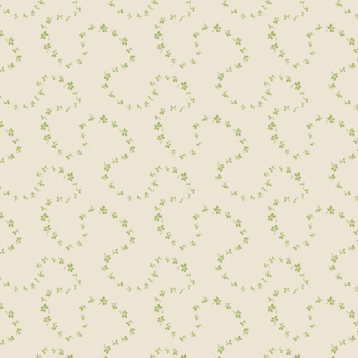 Light cream fabric with green wave pattern