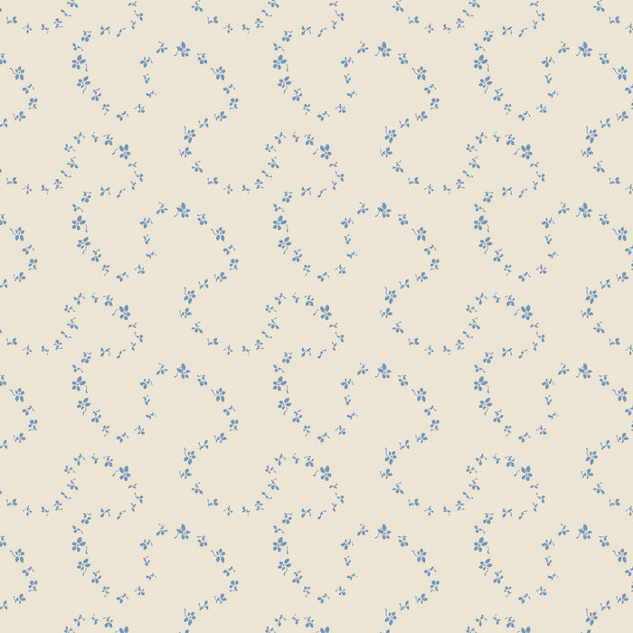 Light cream fabric with blue wave pattern