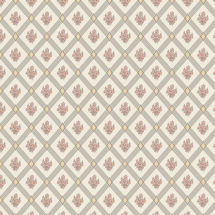 Light cream fabric with floral lattice pattern