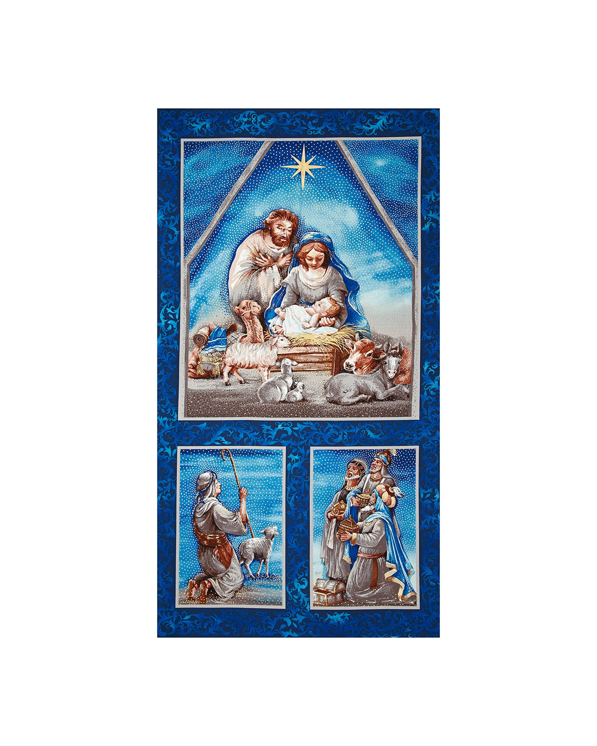 EXCLUSIVELY QUILTERS 0437246 Nativity Metallic 23" Panel Fabric, Multi