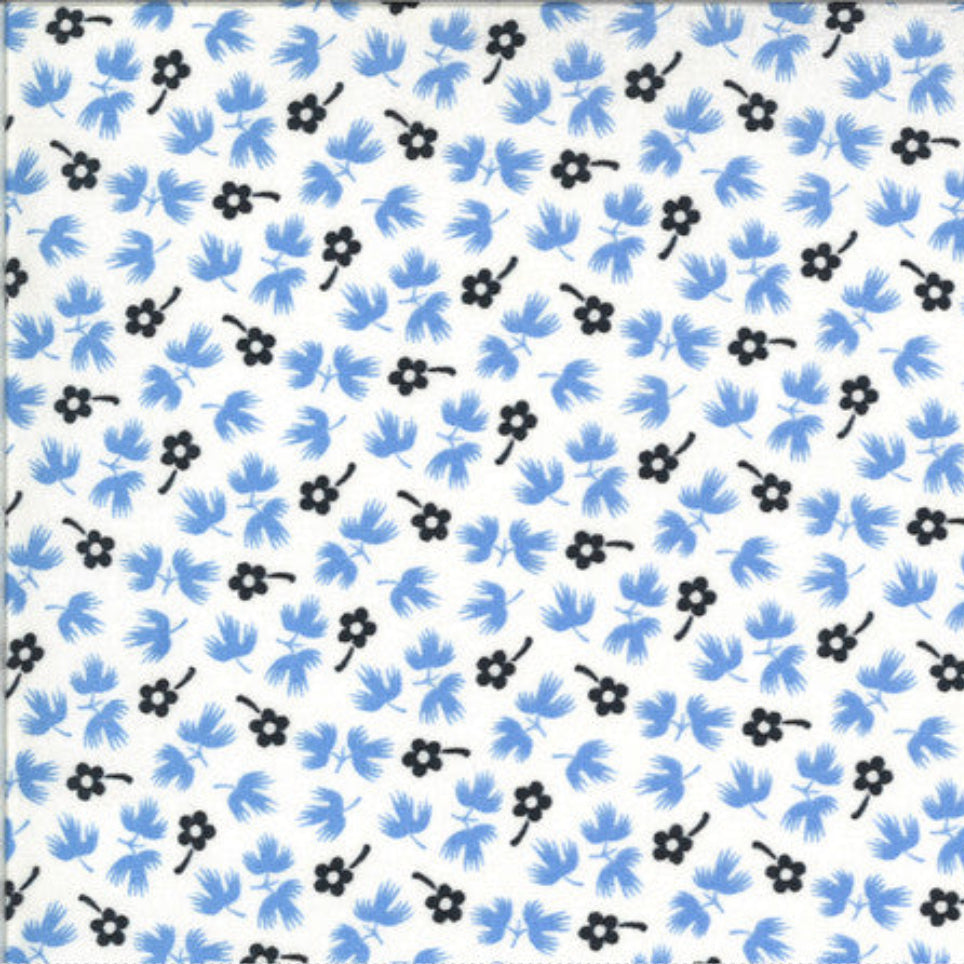 Figs & Shirtings 20393 12 Blue Black Floral Moda Fig Tree 100% Cotton WOF 110cm - 112cm