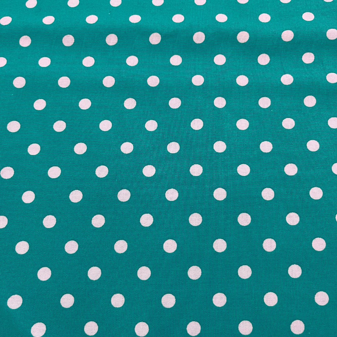 Green and White Dots 100% Cotton Fabric WOF 110cm- 112cm