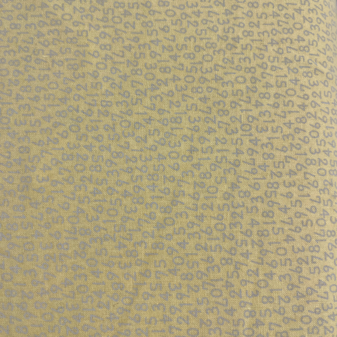 Grey Numbers On Yellow 100% Cotton Fabric WOF 110cm - 112cm
