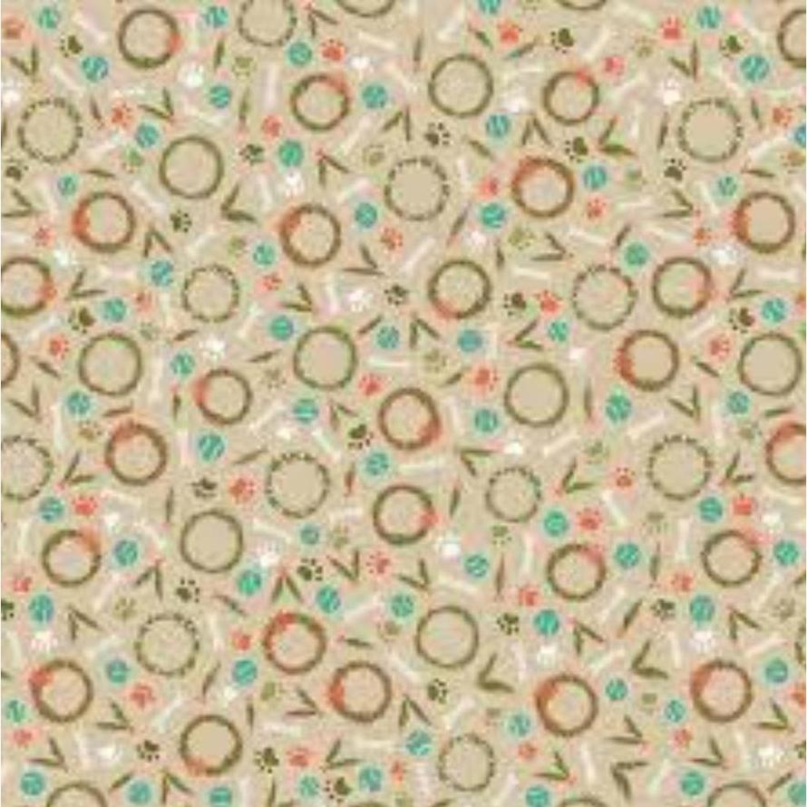 HAPPY HOLIDAYS WREATHS TAN – 12021834 100% Cotton Fabric WOF 110cm- 112cm