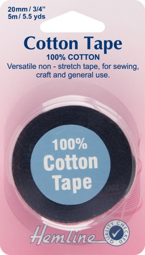 Hemline 20mm Cotton Tape - Black