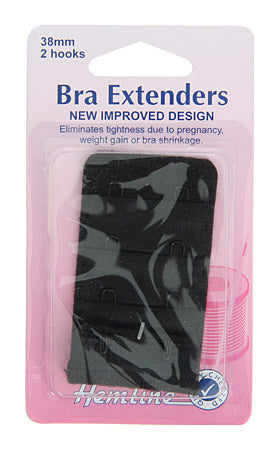 Hemline Bra Extenders Black, 38mm / 2 Hooks.