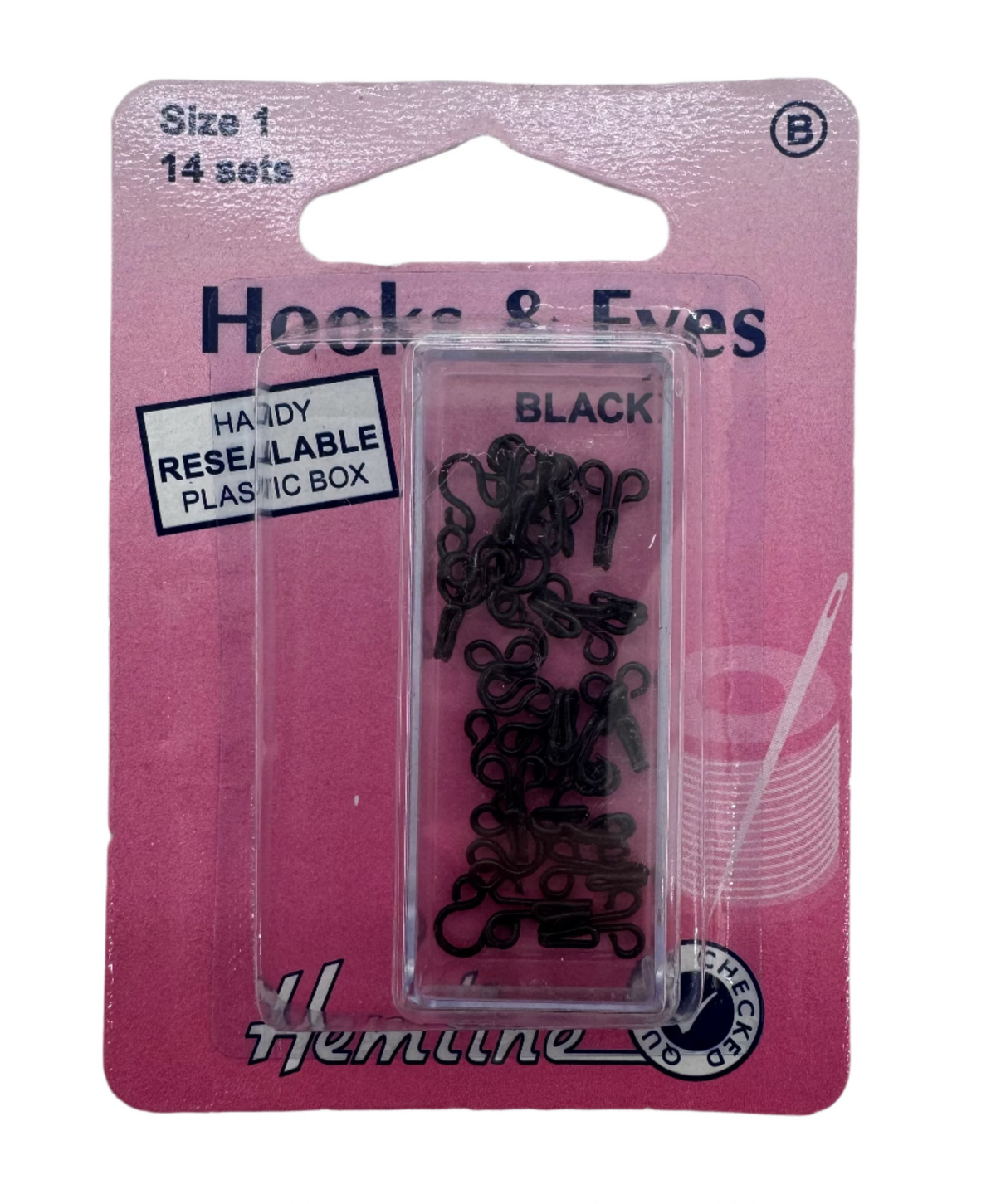 Hemline Hook & Eye Fastenings Black, Size 1 / 14 Sets.