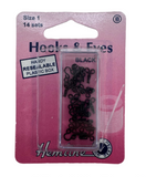Hemline Hook & Eye Fastenings Black, Size 1 / 14 Sets.
