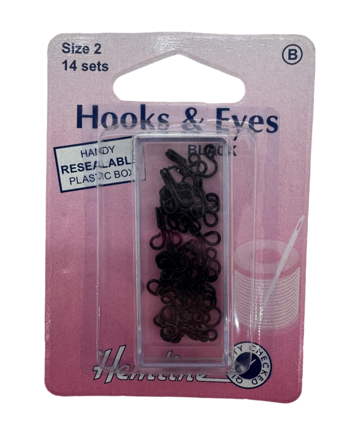 Hemline Hook & Eye Fastenings Black, Size 2 / 14 Sets.