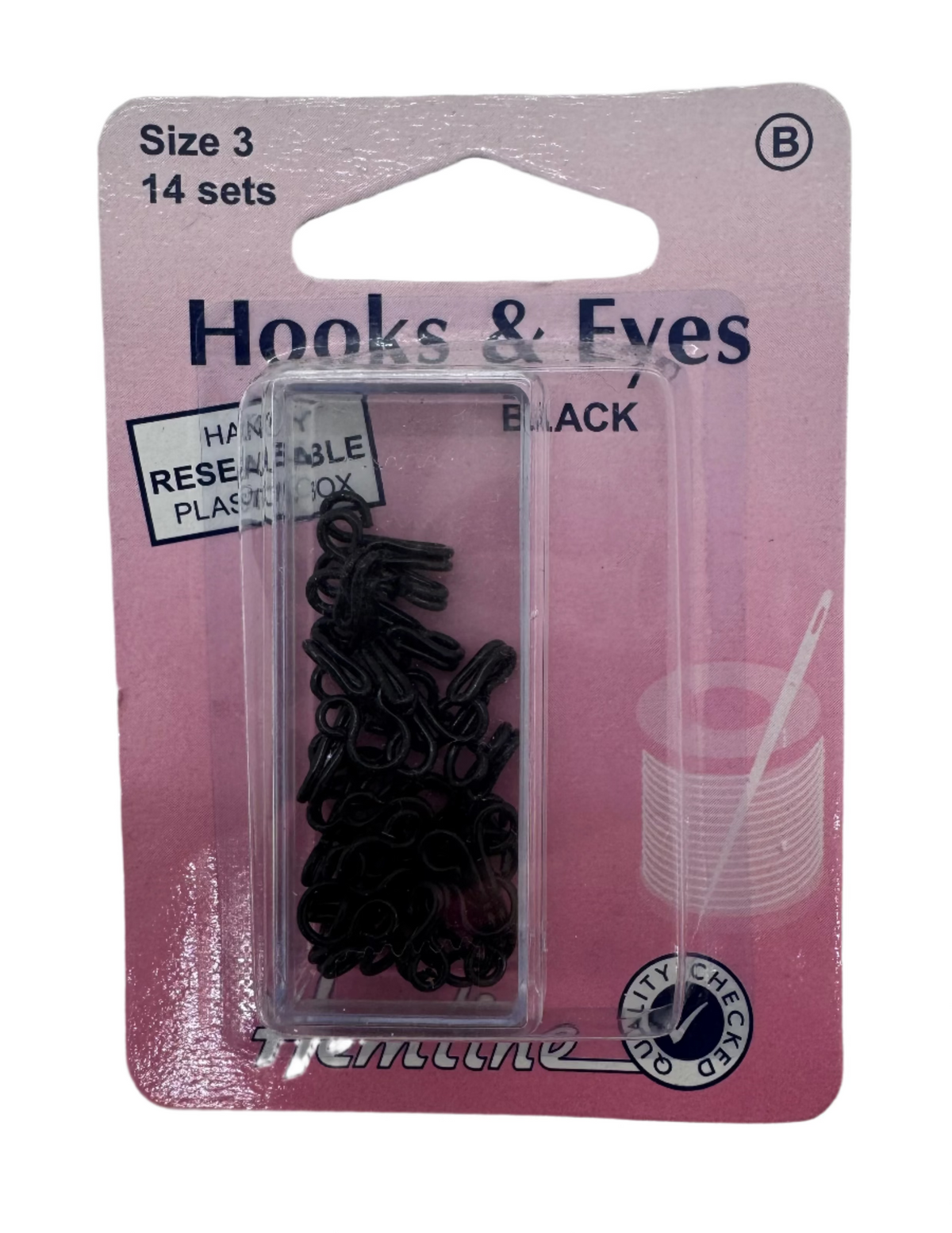 Hemline Hook & Eye Fastenings Black, Size 3/ 14 Sets.