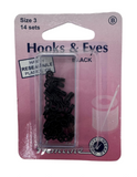 Hemline Hook & Eye Fastenings Black, Size 3/ 14 Sets.