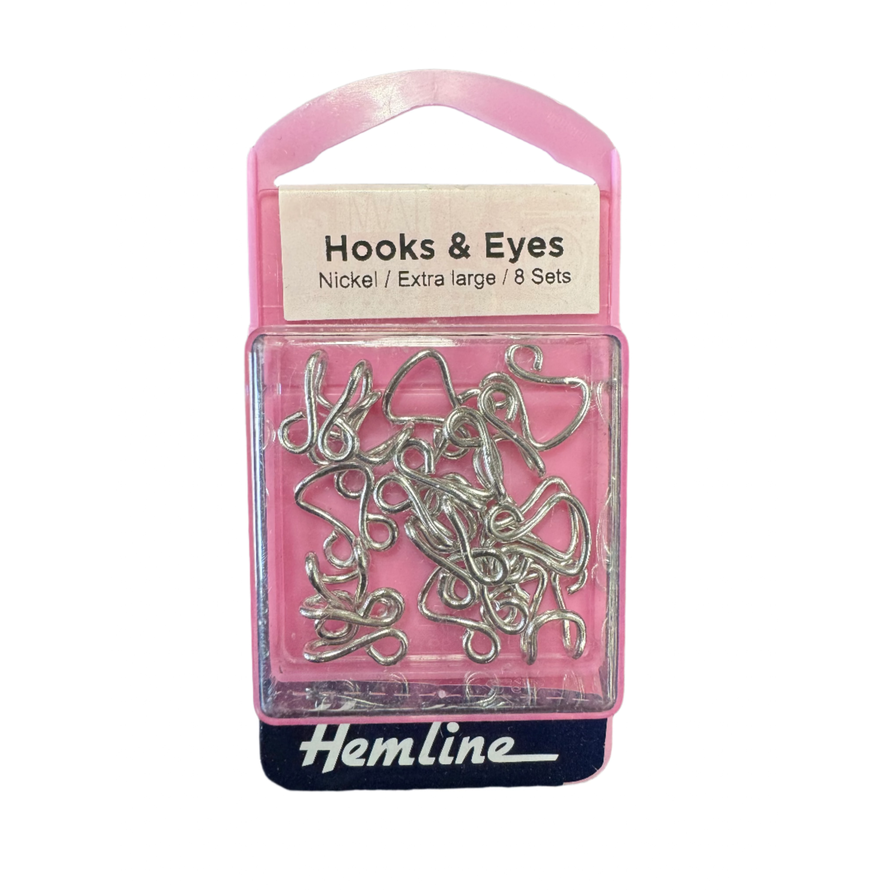 Hemline Hooks & Eye, Nickel / Extra Large (Size 13) / 8 Sets.