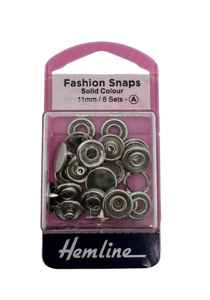 Hemline Nickel Fashion Snaps Solid Colour, 11mm / 6 Sets.