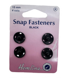 Hemline Snap Fasteners Black, 15mm / 4 Sets.