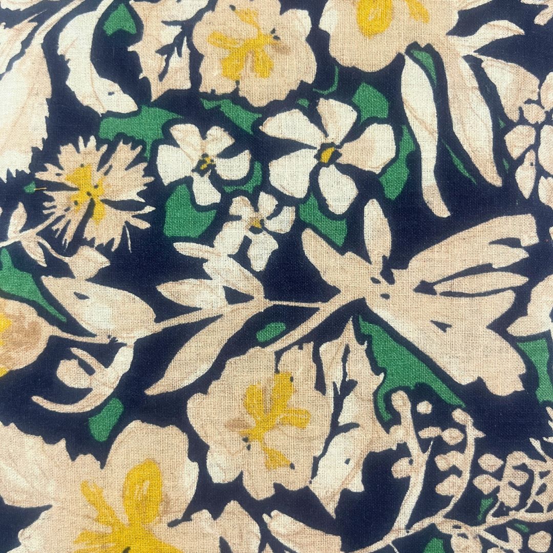 Hokkah Cotton Linen Print Fabric - 45% Cotton 55% Linen - 130gsm Deep Blue