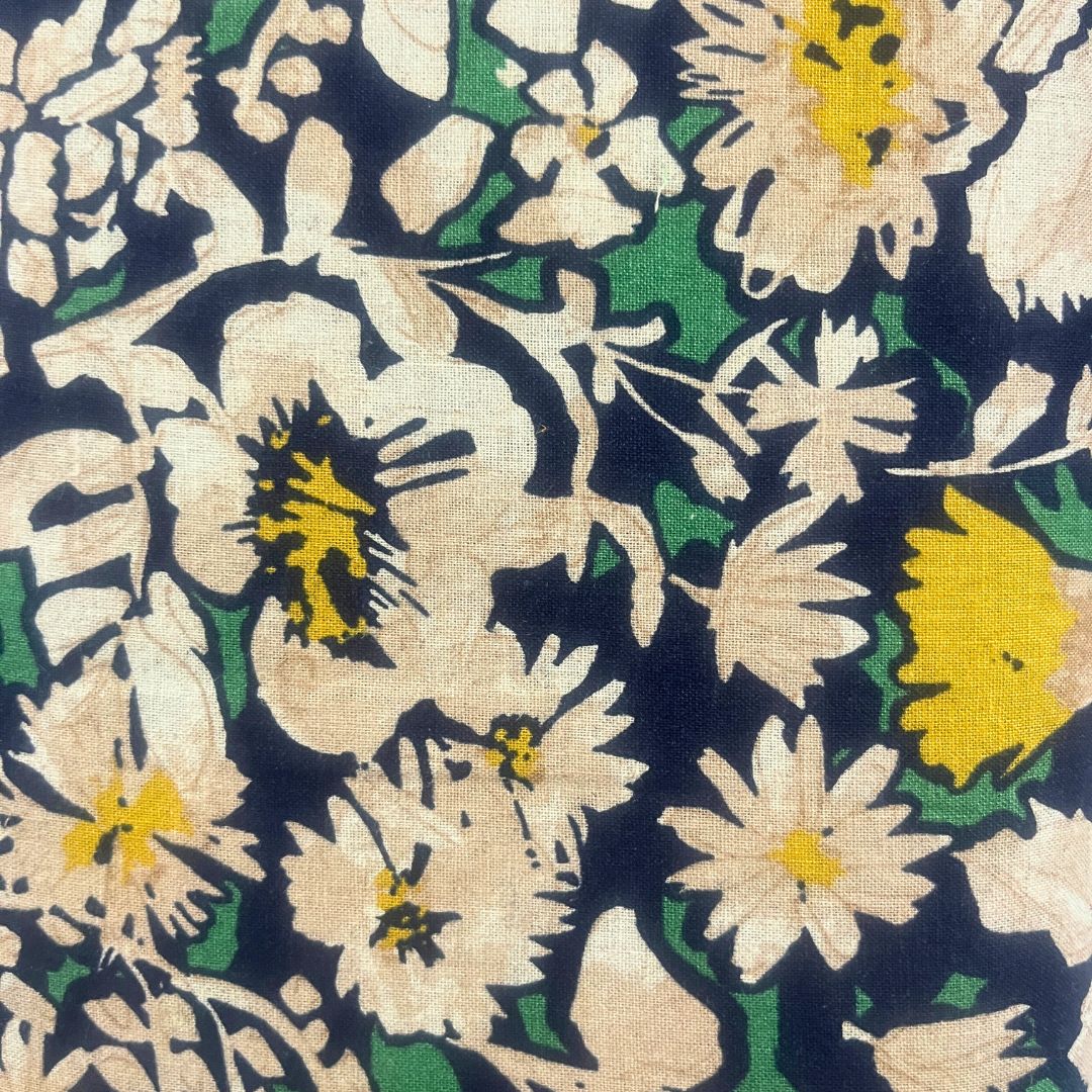 Hokkah Cotton Linen Print Fabric - 45% Cotton 55% Linen - 130gsm Deep Blue