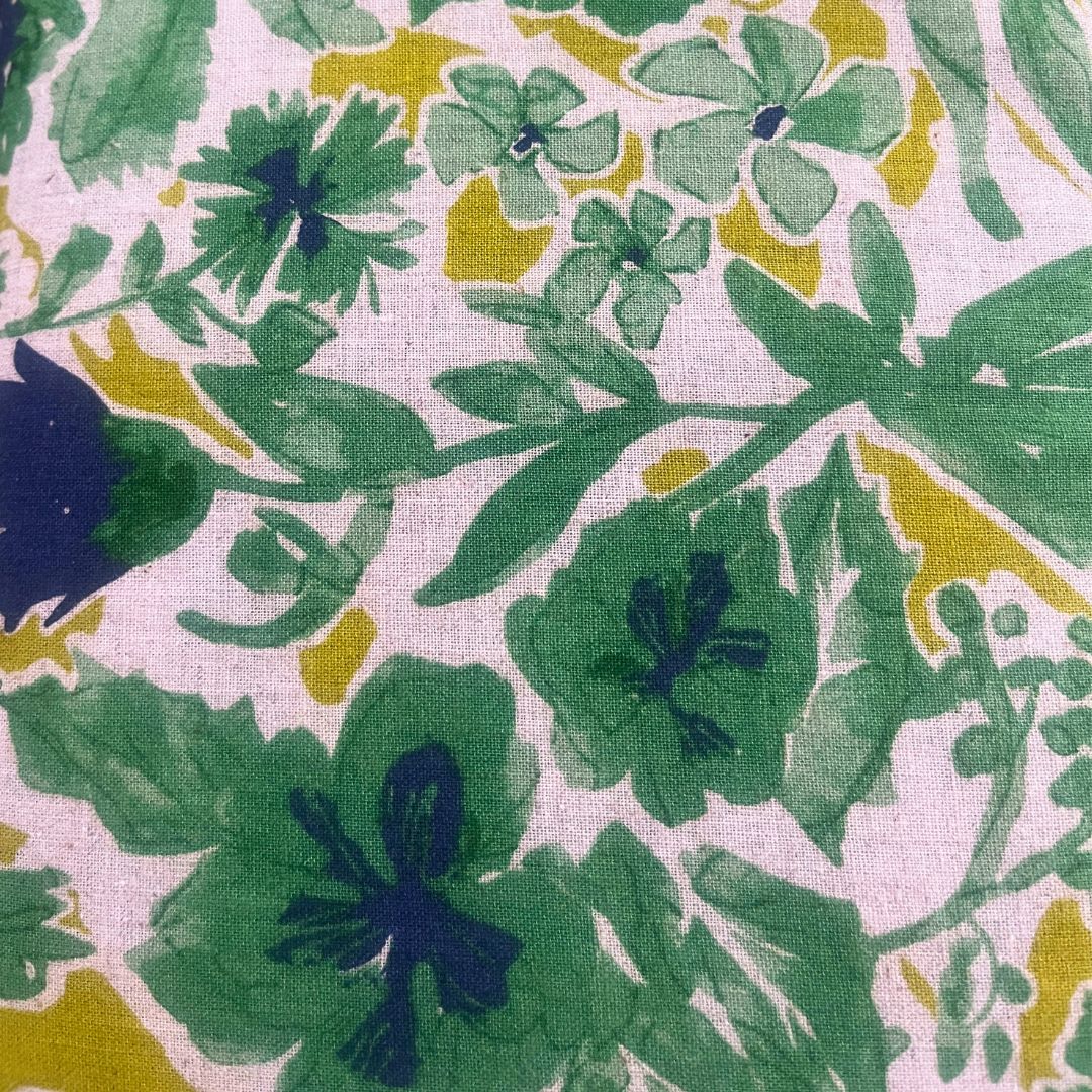 Hokkah Cotton Linen Print Fabric - 45% Cotton 55% Linen - 130gsm Green