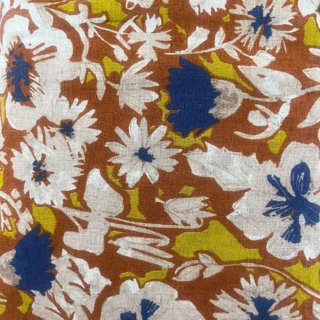 Hokkah Cotton Linen Print Fabric - 45% Cotton 55% Linen - 130gsm Rust