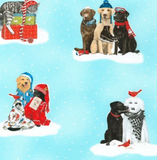 Holly Jolly Christmas Snowy Cats and Dogs - Blue- Robert Kaufman
