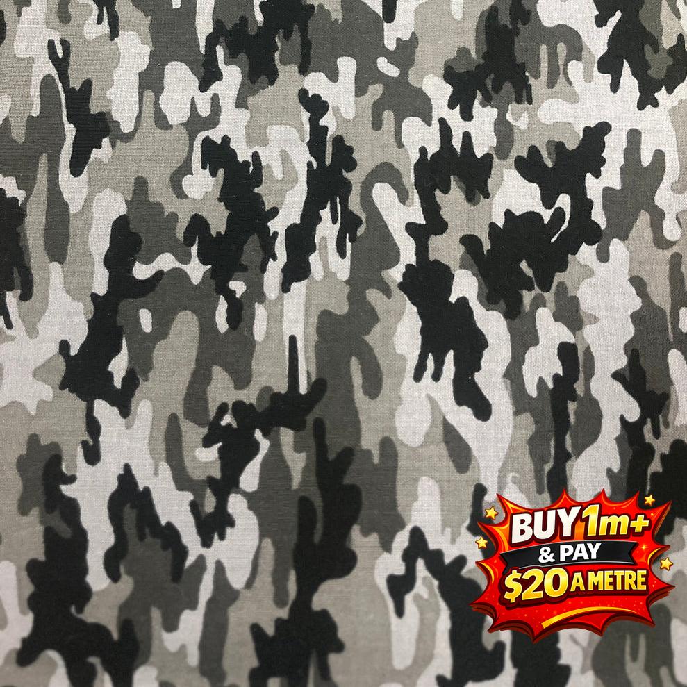 Camoflauge Greys 100% Cotton Fabric WOF 110cm- 112cm