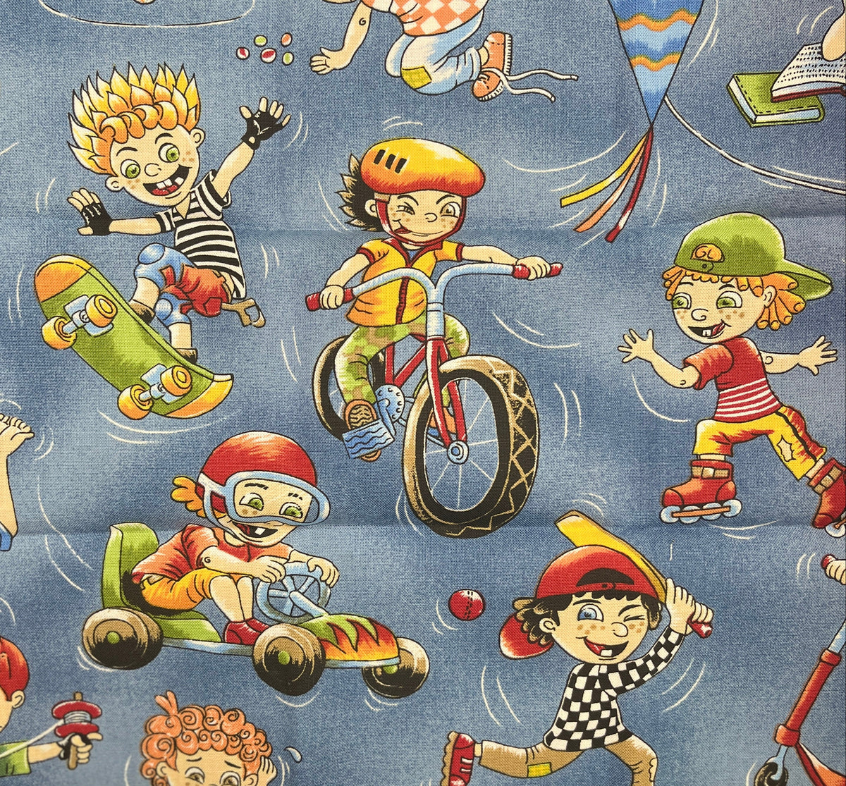 Children's illustration paper with cartoon characters on a blue background
