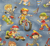 Children's illustration paper with cartoon characters on a blue background