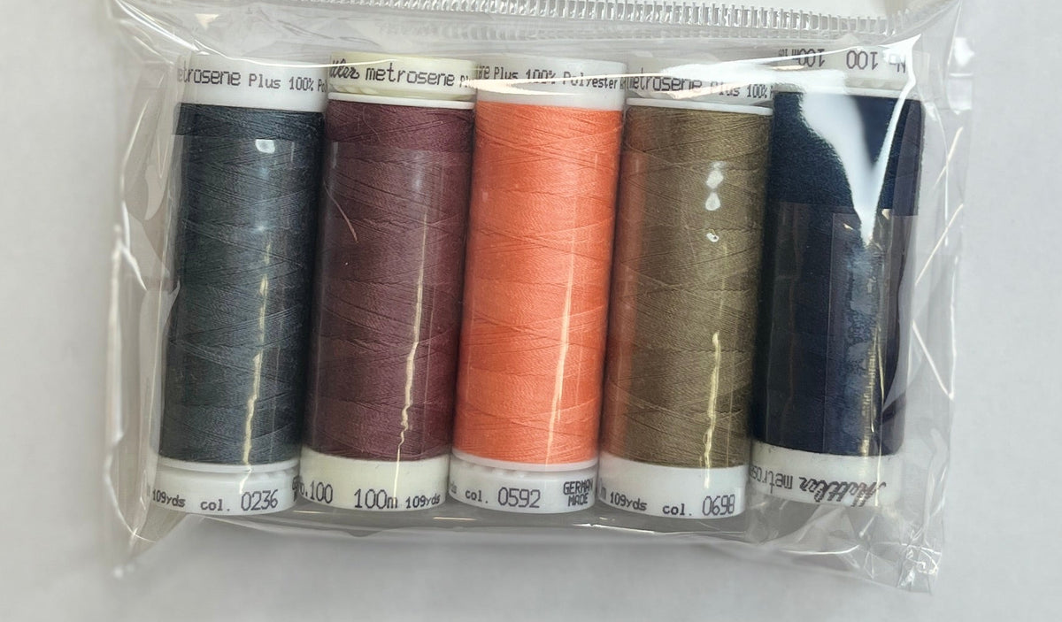 Set of sewing threads in a clear package on a white surface