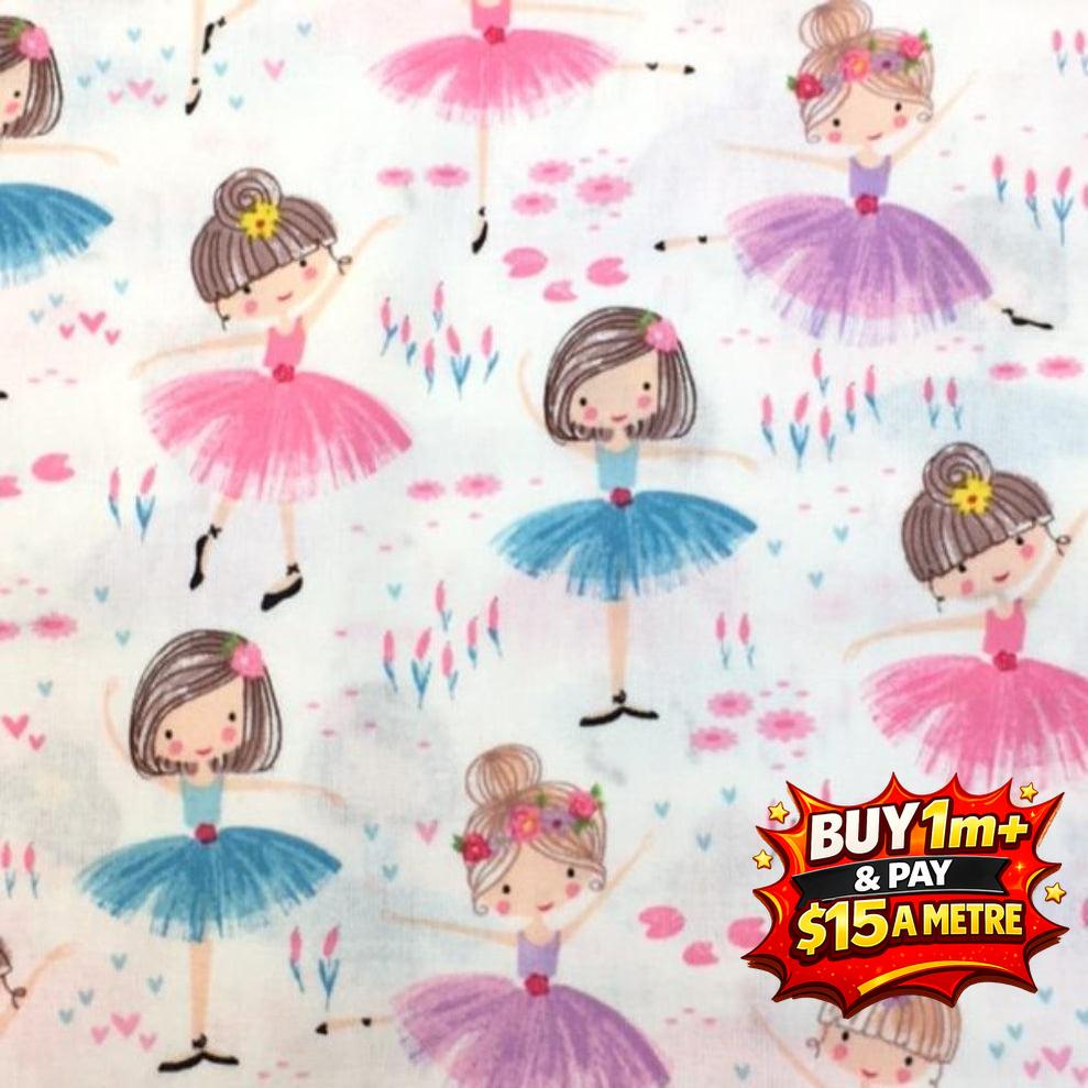 Ballet Dancers 100% Cotton Fabric WOF 110cm- 112cm