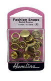 Hemline Fashion Snaps Solid Colour, Gold - 11mm, 6 Sets.