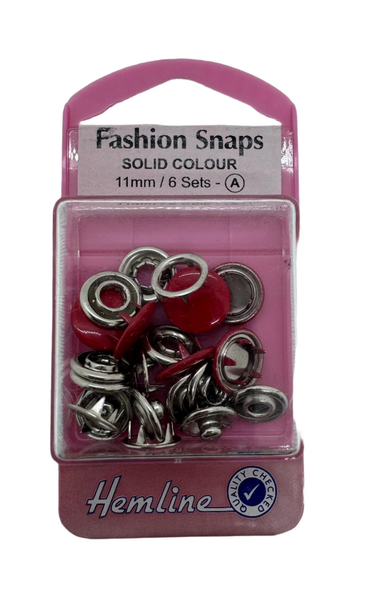 Hemline Fashion Snaps Solid Colour Red/Nickel - 11mm / 6 Sets.