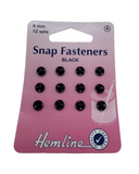 Hemline Snap Fasteners Black, 6mm / 12 Sets.